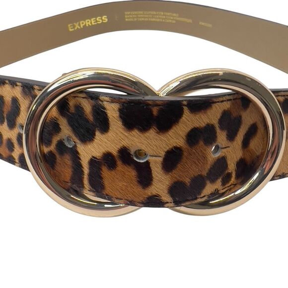 NWT Express Express Leopard Animal Print Hair Gold Double Ring Belt L - Picture 2 of 8